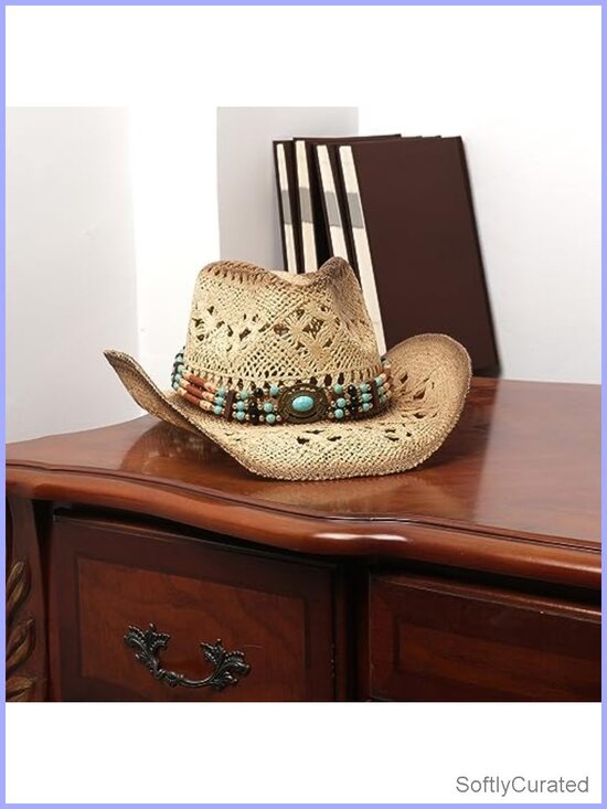Straw Woven Cowboy Hat with Two Decorative Bands